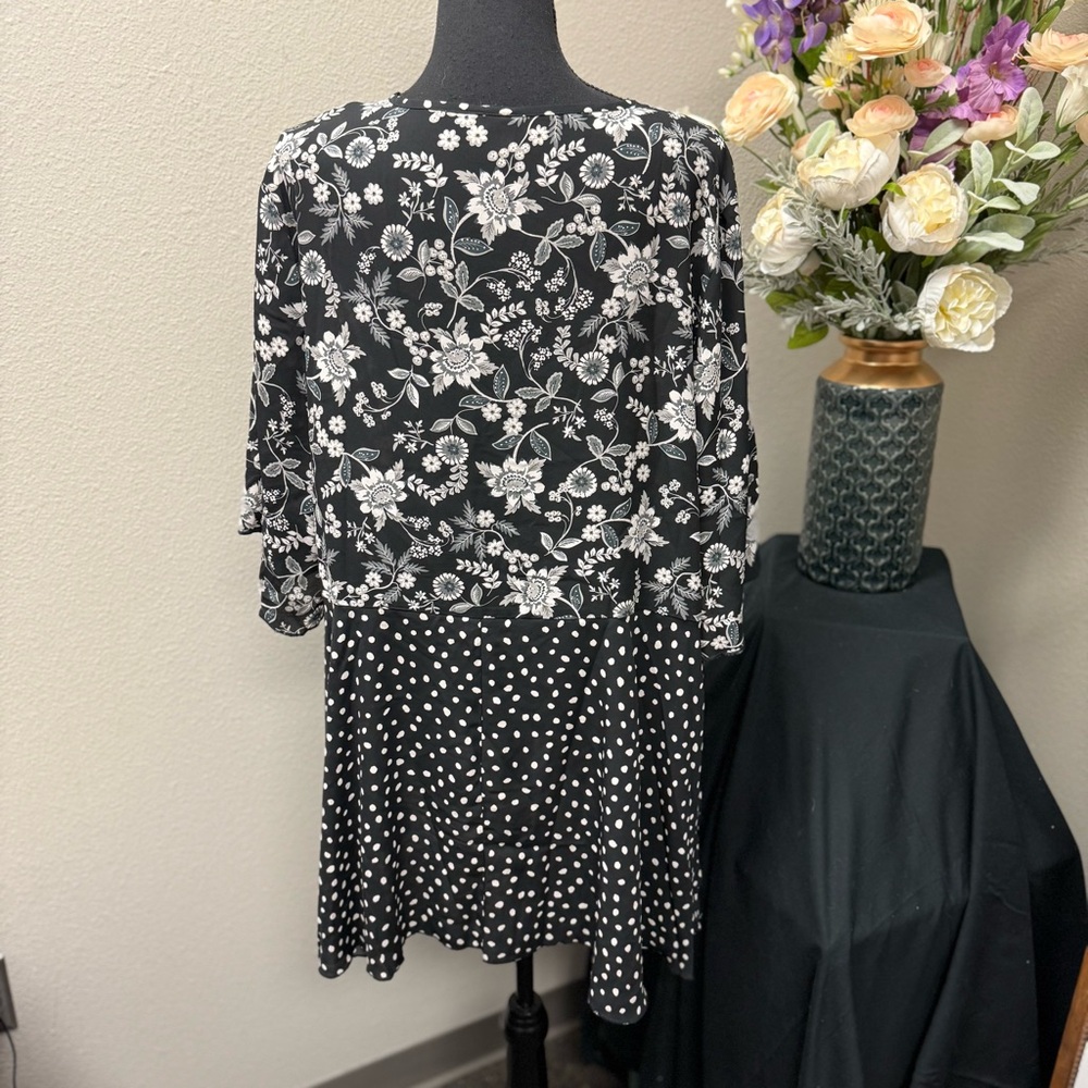 Cato 22/24W Black White Floral Dot Kimono Cardigan Tie Front Plus Size - Picture 4 of 9
